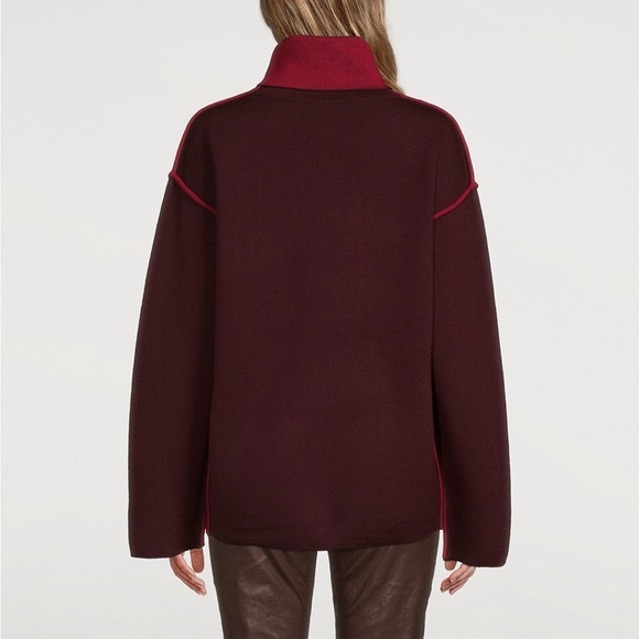 Victoria Victoria Beckham Wool Oversized Piped Turtleneck Sweater Iron Red Small - Picture 4 of 12
